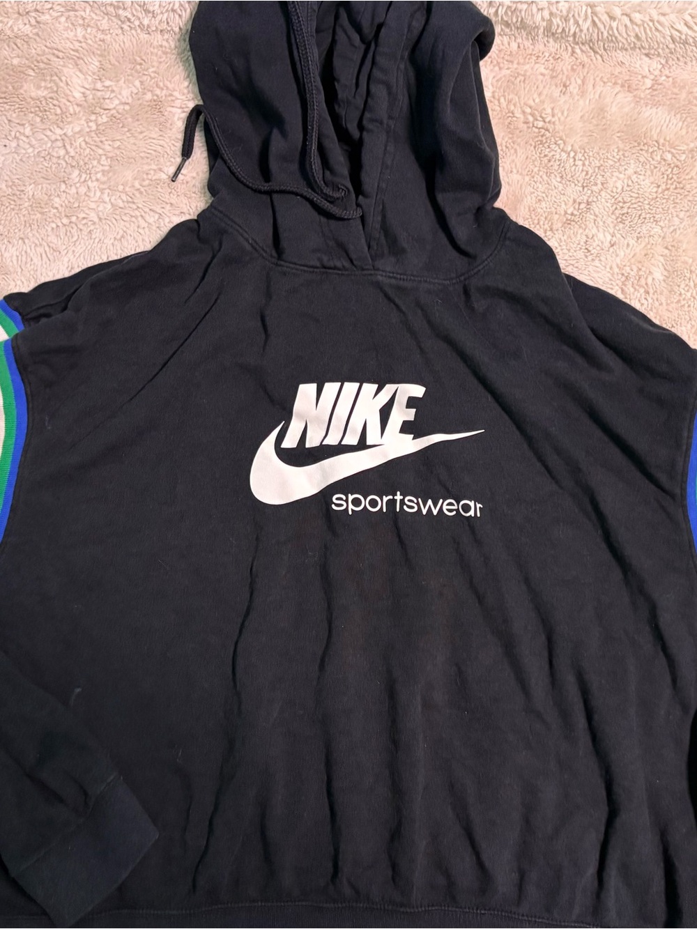 Nike Sportswear Black Cropped Hoodie with White Logo
